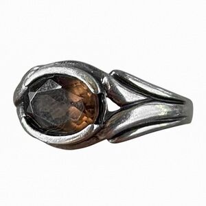 Sterling Silver Bezel Setting Smokey Quartz Gem Ring 925 Size 6.5